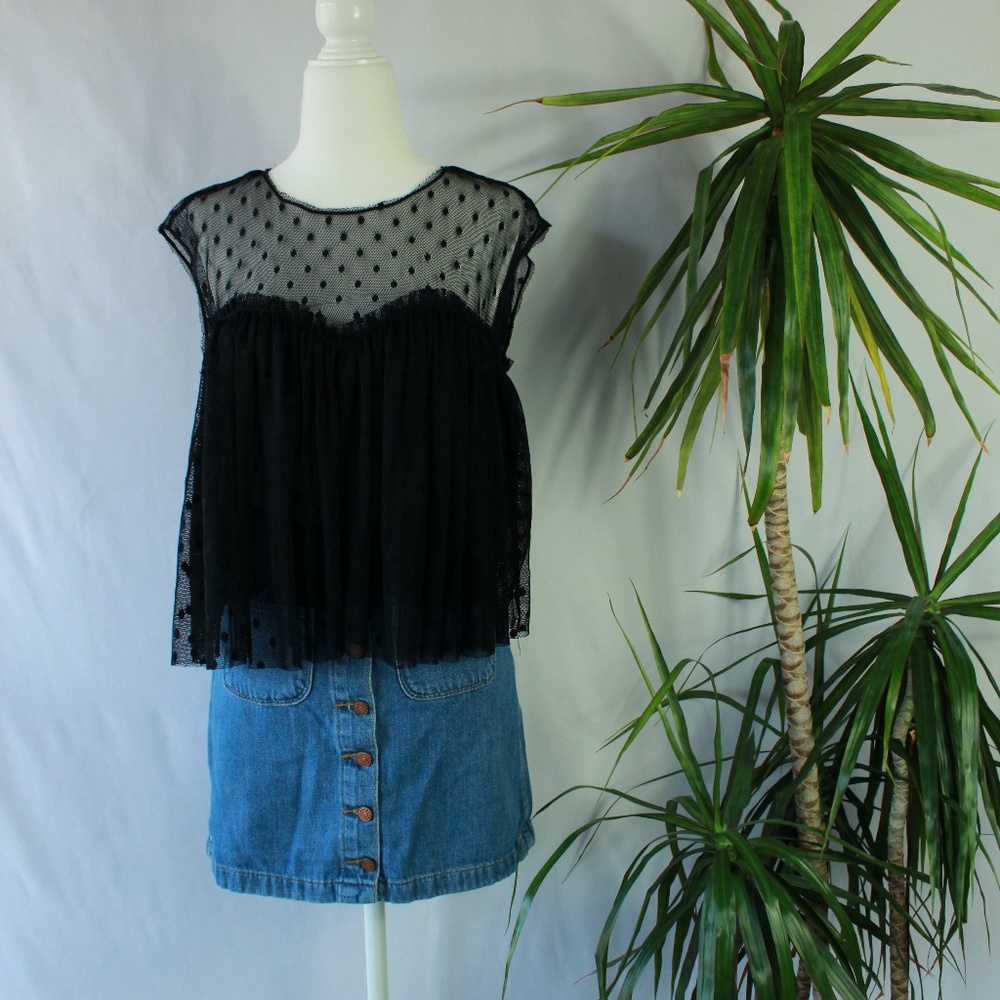 Black Polka-Dot Sheer Blouse